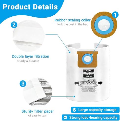 90662 Type F / 90672 Type I Vacuum Bags Replacement for Shop Vac 10-14 Gallon Disposable Collection Filter Bag, Part# 9066200, 9066233, 9067200, 9067233, VF2005(6 Pack) in Kuwait