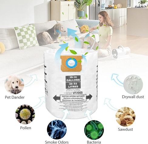 90662 Type F / 90672 Type I Vacuum Bags Replacement for Shop Vac 10-14 Gallon Disposable Collection Filter Bag, Part# 9066200, 9066233, 9067200, 9067233, VF2005(6 Pack) in Kuwait