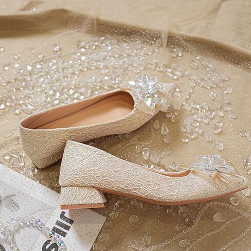 Women's Pointed Toe Rhinestone Bow Silk Low Heel Pumps Luxurious Crystal Comfortable Block Heel Slip-On Wedding Formal Work Shoes in Saudi Arabia