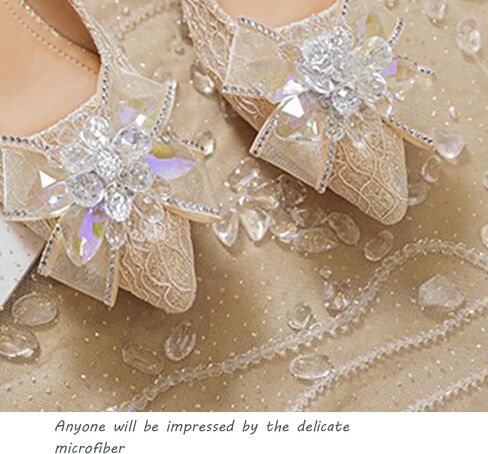Women's Pointed Toe Rhinestone Bow Silk Low Heel Pumps Luxurious Crystal Comfortable Block Heel Slip-On Wedding Formal Work Shoes in Saudi Arabia