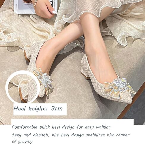 Women's Pointed Toe Rhinestone Bow Silk Low Heel Pumps Luxurious Crystal Comfortable Block Heel Slip-On Wedding Formal Work Shoes in Saudi Arabia