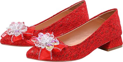 Women's Pointed Toe Rhinestone Bow Silk Low Heel Pumps Luxurious Crystal Comfortable Block Heel Slip-On Wedding Formal Work Shoes in Saudi Arabia