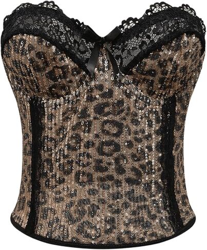 SweatyRocks Women's Sparkly Sequin Lace Corset Tops Leopard Print Strapless Y2K Tube Top Streetwear in Saudi Arabia