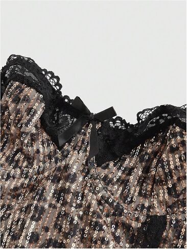 SweatyRocks Women's Sparkly Sequin Lace Corset Tops Leopard Print Strapless Y2K Tube Top Streetwear in Saudi Arabia