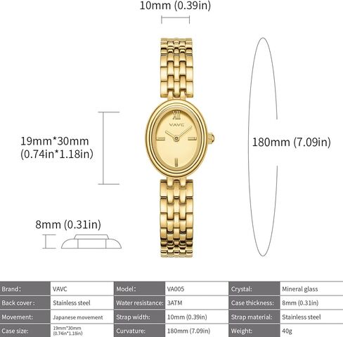 Gold Watches for Women,Minimalist Analog Womens Watch with Stainless Steel Band,Oval Case,Water Resistant Includes Bracelet Adjustment Tool in Saudi Arabia