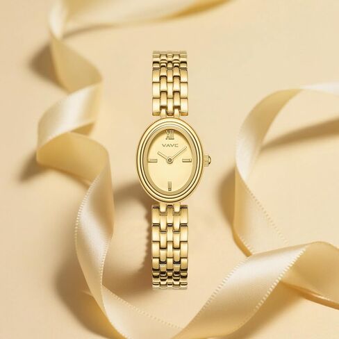 Gold Watches for Women,Minimalist Analog Womens Watch with Stainless Steel Band,Oval Case,Water Resistant Includes Bracelet Adjustment Tool in Saudi Arabia