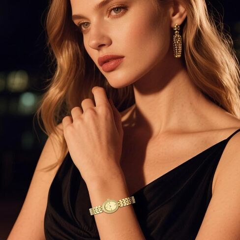 Gold Watches for Women,Minimalist Analog Womens Watch with Stainless Steel Band,Oval Case,Water Resistant Includes Bracelet Adjustment Tool in Saudi Arabia