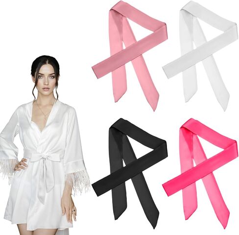 4 Pcs Satin Bathrobe Belt Replacement Wedding Satins Sash-Belts Long Double Side Satin Belt for Party Special Occasion 79 x 2 Inches, Black, White, Grey, Pink in Saudi Arabia