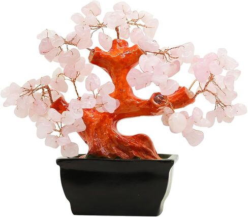 شجرة فنغ شوي كريستال موني مع روز كوارتز و Amethyst | مولد الثروة Zen للمنزل/المكتب | Gemstone Bonsai المصنوع يدويًا في وعاء أسود لمساحات التأمل وإهداء الشركات (أصفر) in Saudi Arabia