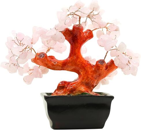 شجرة فنغ شوي كريستال موني مع روز كوارتز و Amethyst | مولد الثروة Zen للمنزل/المكتب | Gemstone Bonsai المصنوع يدويًا في وعاء أسود لمساحات التأمل وإهداء الشركات (أصفر) in Saudi Arabia