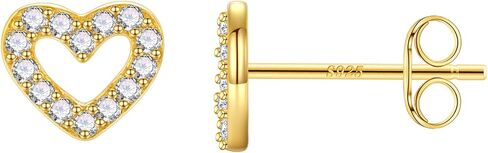 Heart Stud Earrings|18K Gold Plated Stud Earrings for Women| 925 sterling silver stud earrings| Cubic Zirconia Earrings Gold | 925 Sterling Silver Gold Plated Earring| Dainty Small Stud Earring 6mm in Saudi Arabia