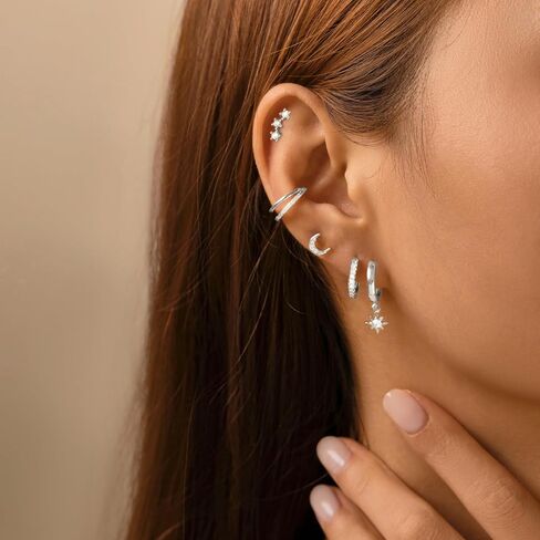 5 Pairs 14K Gold Stud Hoop Earrings Set for Women Hypoallergenic 925 Sterling Silver Post Dainty Huggie Cuff Earring Sets for Multiple Piercing Stacks Trendy Women Fashion Jewelry Gifts in Saudi Arabia