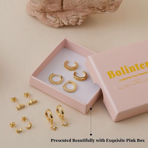5 Pairs 14K Gold Stud Hoop Earrings Set for Women Hypoallergenic 925 Sterling Silver Post Dainty Huggie Cuff Earring Sets for Multiple Piercing Stacks Trendy Women Fashion Jewelry Gifts in Saudi Arabia