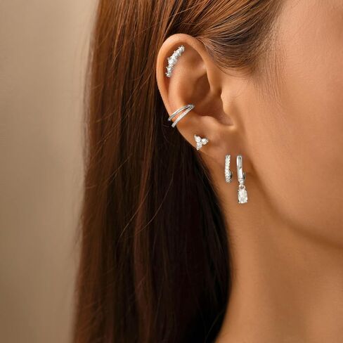 5 Pairs 14K Gold Stud Hoop Earrings Set for Women Hypoallergenic 925 Sterling Silver Post Dainty Huggie Cuff Earring Sets for Multiple Piercing Stacks Trendy Women Fashion Jewelry Gifts in Saudi Arabia