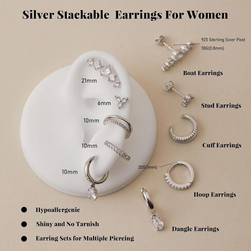 5 Pairs 14K Gold Stud Hoop Earrings Set for Women Hypoallergenic 925 Sterling Silver Post Dainty Huggie Cuff Earring Sets for Multiple Piercing Stacks Trendy Women Fashion Jewelry Gifts in Saudi Arabia