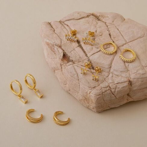 5 Pairs 14K Gold Stud Hoop Earrings Set for Women Hypoallergenic 925 Sterling Silver Post Dainty Huggie Cuff Earring Sets for Multiple Piercing Stacks Trendy Women Fashion Jewelry Gifts in Saudi Arabia
