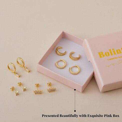 5 Pairs 14K Gold Stud Hoop Earrings Set for Women Hypoallergenic 925 Sterling Silver Post Dainty Huggie Cuff Earring Sets for Multiple Piercing Stacks Trendy Women Fashion Jewelry Gifts in Saudi Arabia