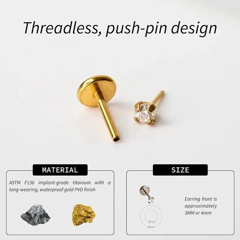 Cubic Zirconia Diamond Stud Earrings for Women | Hypoallergenic Earrings for Women with Flat Back, No-Poke Design | Non-Tarnish, Implant-Grade Titanium | Round Cut CZ Studs Earrings in Saudi Arabia