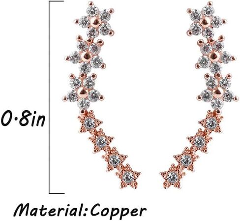 Flower Ear Climbers Earrings For Women, 925 Silver Needle Dainty Cz Star Shiny Stud Cuff Crawler Earrings For Bride Wedding Christmas Jewelry Gift in Saudi Arabia