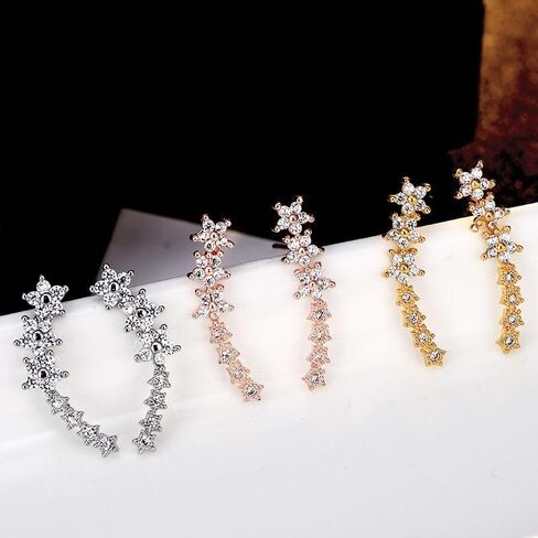 Flower Ear Climbers Earrings For Women, 925 Silver Needle Dainty Cz Star Shiny Stud Cuff Crawler Earrings For Bride Wedding Christmas Jewelry Gift in Saudi Arabia