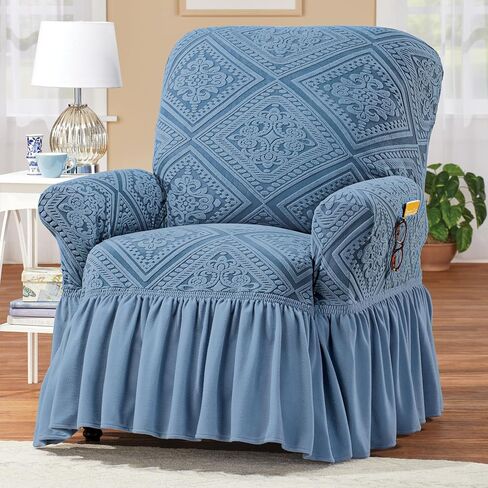 Collections Etc Stylish Trellis Design Ruffled Border Stretch Furniture Cover in Saudi Arabia