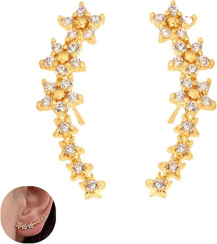 Flower Ear Climbers Earrings For Women, 925 Silver Needle Dainty Cz Star Shiny Stud Cuff Crawler Earrings For Bride Wedding Christmas Jewelry Gift in Saudi Arabia