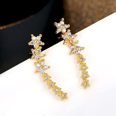Flower Ear Climbers Earrings For Women, 925 Silver Needle Dainty Cz Star Shiny Stud Cuff Crawler Earrings For Bride Wedding Christmas Jewelry Gift in Saudi Arabia