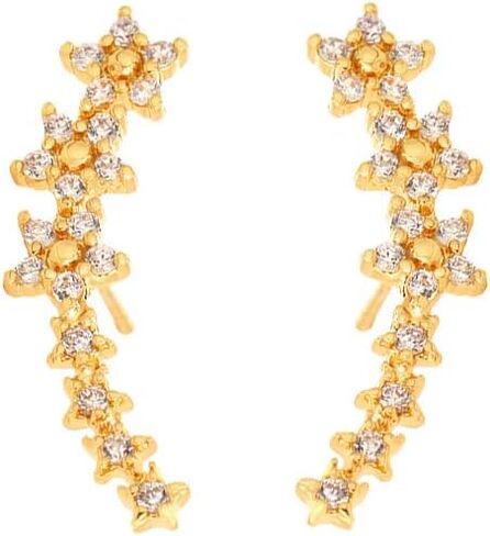 Flower Ear Climbers Earrings For Women, 925 Silver Needle Dainty Cz Star Shiny Stud Cuff Crawler Earrings For Bride Wedding Christmas Jewelry Gift in Saudi Arabia