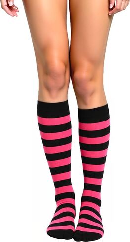 Striped Knee High Socks for Women Colorful Long Tube Socks Halloween Party Costume Knee Highs Calf Stocking Sock in Saudi Arabia