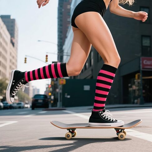 Striped Knee High Socks for Women Colorful Long Tube Socks Halloween Party Costume Knee Highs Calf Stocking Sock in Saudi Arabia