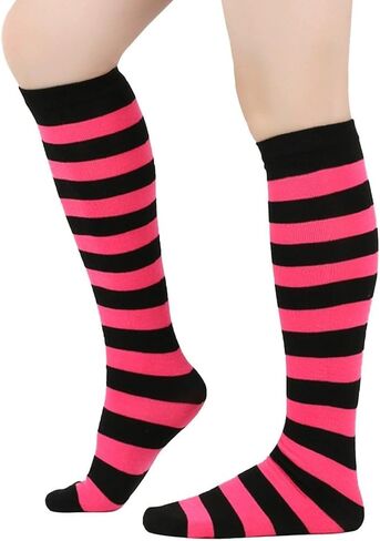 Striped Knee High Socks for Women Colorful Long Tube Socks Halloween Party Costume Knee Highs Calf Stocking Sock in Saudi Arabia