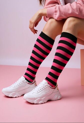 Striped Knee High Socks for Women Colorful Long Tube Socks Halloween Party Costume Knee Highs Calf Stocking Sock in Saudi Arabia