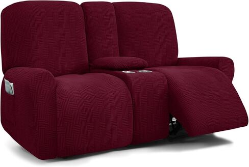 Reclining Love Seat with Middle Console Slipcover 8-Piece Dual Reclining Sofa Covers Jacquard 2 Seat Recliner Couch Cover Washable,Camel,2 Seat Console in Saudi Arabia
