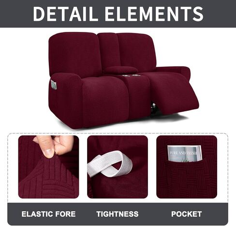 Reclining Love Seat with Middle Console Slipcover 8-Piece Dual Reclining Sofa Covers Jacquard 2 Seat Recliner Couch Cover Washable,Camel,2 Seat Console in Saudi Arabia