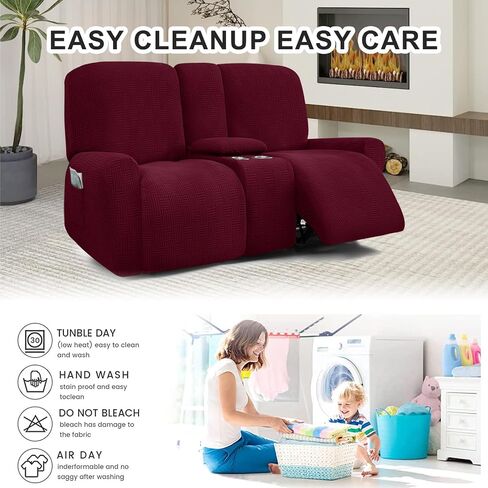 Reclining Love Seat with Middle Console Slipcover 8-Piece Dual Reclining Sofa Covers Jacquard 2 Seat Recliner Couch Cover Washable,Camel,2 Seat Console in Saudi Arabia