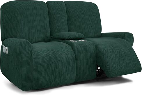 Reclining Love Seat with Middle Console Slipcover 8-Piece Dual Reclining Sofa Covers Jacquard 2 Seat Recliner Couch Cover Washable,Camel,2 Seat Console in Saudi Arabia
