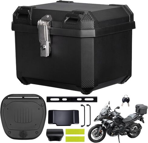 KEMIMOTO Motorcycle Top Case, Universal PP Plastic Trunk Motorbike Tail Box for All Motorbike, 45L Waterproof Detachable Motorcycle Tail Bag with Lock & Back Cushion, Black in Saudi Arabia