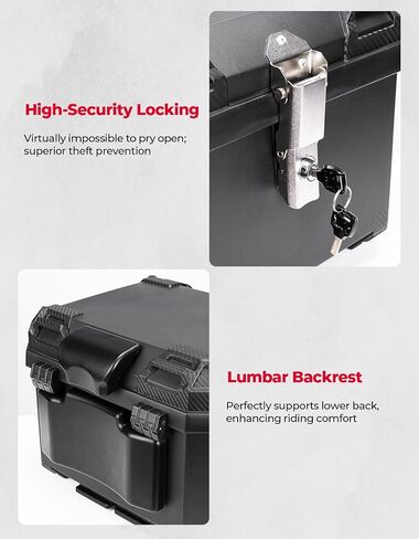 KEMIMOTO Motorcycle Top Case, Universal PP Plastic Trunk Motorbike Tail Box for All Motorbike, 45L Waterproof Detachable Motorcycle Tail Bag with Lock & Back Cushion, Black in Saudi Arabia