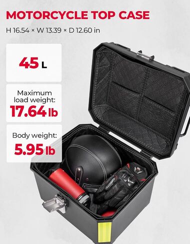 KEMIMOTO Motorcycle Top Case, Universal PP Plastic Trunk Motorbike Tail Box for All Motorbike, 45L Waterproof Detachable Motorcycle Tail Bag with Lock & Back Cushion, Black in Saudi Arabia