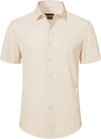 Mens Short Sleeve Dress Shirts Stretch Button Down Wrinkle Free Casual Solid Formal Shirt for Summer Business Wedding in Kuwait