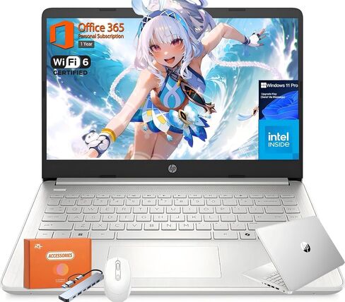 HP Business Touchscreen Laptop 17 inch, AMD Ryzen 5 7430U, 64 GB RAM, 2 TB SSD, 17.3" HD+ Anti-glare, Wi-Fi 6, Copilot-AI, USB Hub, 128GB USB, Office Pro Lifetime License, Windows11 Pro, w/Accessories in Kuwait