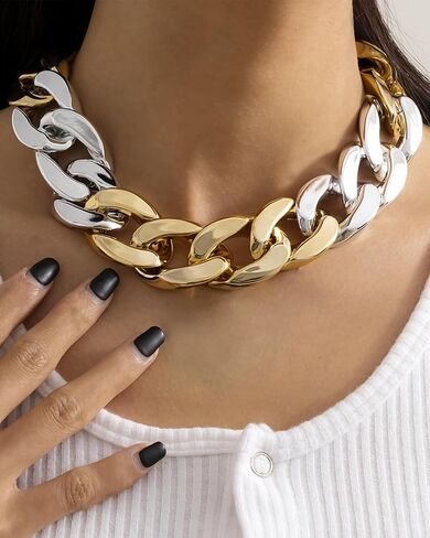 Chunky Gold Necklace for Women Cuban Link Chain Necklace Chunky Gold Choker Hip Hop Statement Jewelry Gifts for Her in Saudi Arabia
