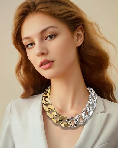 Chunky Gold Necklace for Women Cuban Link Chain Necklace Chunky Gold Choker Hip Hop Statement Jewelry Gifts for Her in Saudi Arabia