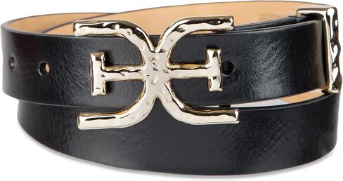Sam Edelman Women's Double-e Plaque Logo Hammered Buckle and Loop Leather Belt for Jeans, Dresses and Trousers in Saudi Arabia