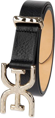 Sam Edelman Women's Double-e Plaque Logo Hammered Buckle and Loop Leather Belt for Jeans, Dresses and Trousers in Saudi Arabia