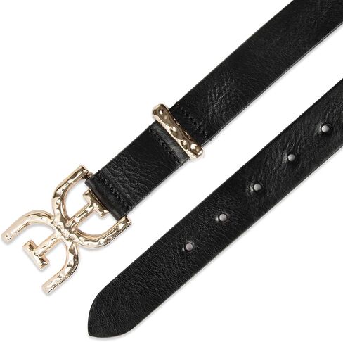 Sam Edelman Women's Double-e Plaque Logo Hammered Buckle and Loop Leather Belt for Jeans, Dresses and Trousers in Saudi Arabia