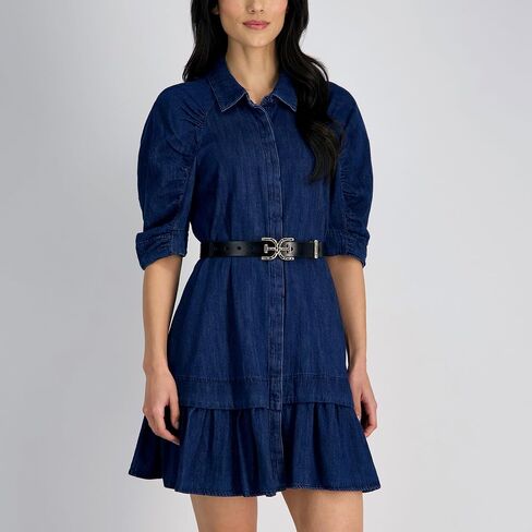 Sam Edelman Women's Double-e Plaque Logo Hammered Buckle and Loop Leather Belt for Jeans, Dresses and Trousers in Saudi Arabia
