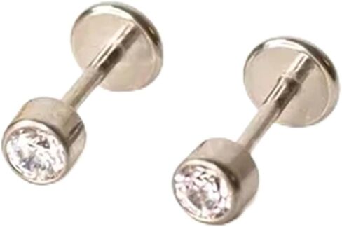 Cubic Zirconia Diamond Stud Earrings for Women | Hypoallergenic Earrings for Women with Flat Back, No-Poke Design | Non-Tarnish, Implant-Grade Titanium | Round Cut CZ Studs Earrings in Saudi Arabia