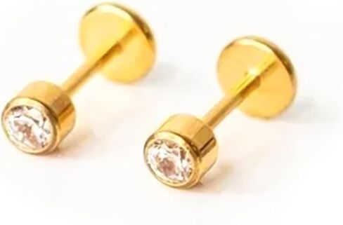 Cubic Zirconia Diamond Stud Earrings for Women | Hypoallergenic Earrings for Women with Flat Back, No-Poke Design | Non-Tarnish, Implant-Grade Titanium | Round Cut CZ Studs Earrings in Saudi Arabia
