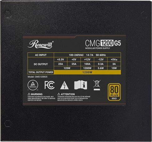 Rosewill CMG5 850W, ATX 3.0 & 3.1 Compatible, 80+ Gold Full Modular Power Supply, PCIe 5.0 600W 12V-2x6 Connector, 100% Japanese Electrolytic Capacitor, Eco Silent Mode, 120mm FDB Fans - CMG850G5 in Kuwait